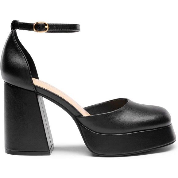Dream Pairs Black-pu Polyurethane (PU) Closed Toe Block Pumps Ankle Strap Shoes - Picture 3 of 10